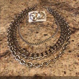 Modernist Multi Chains Strands Necklace./Earrings